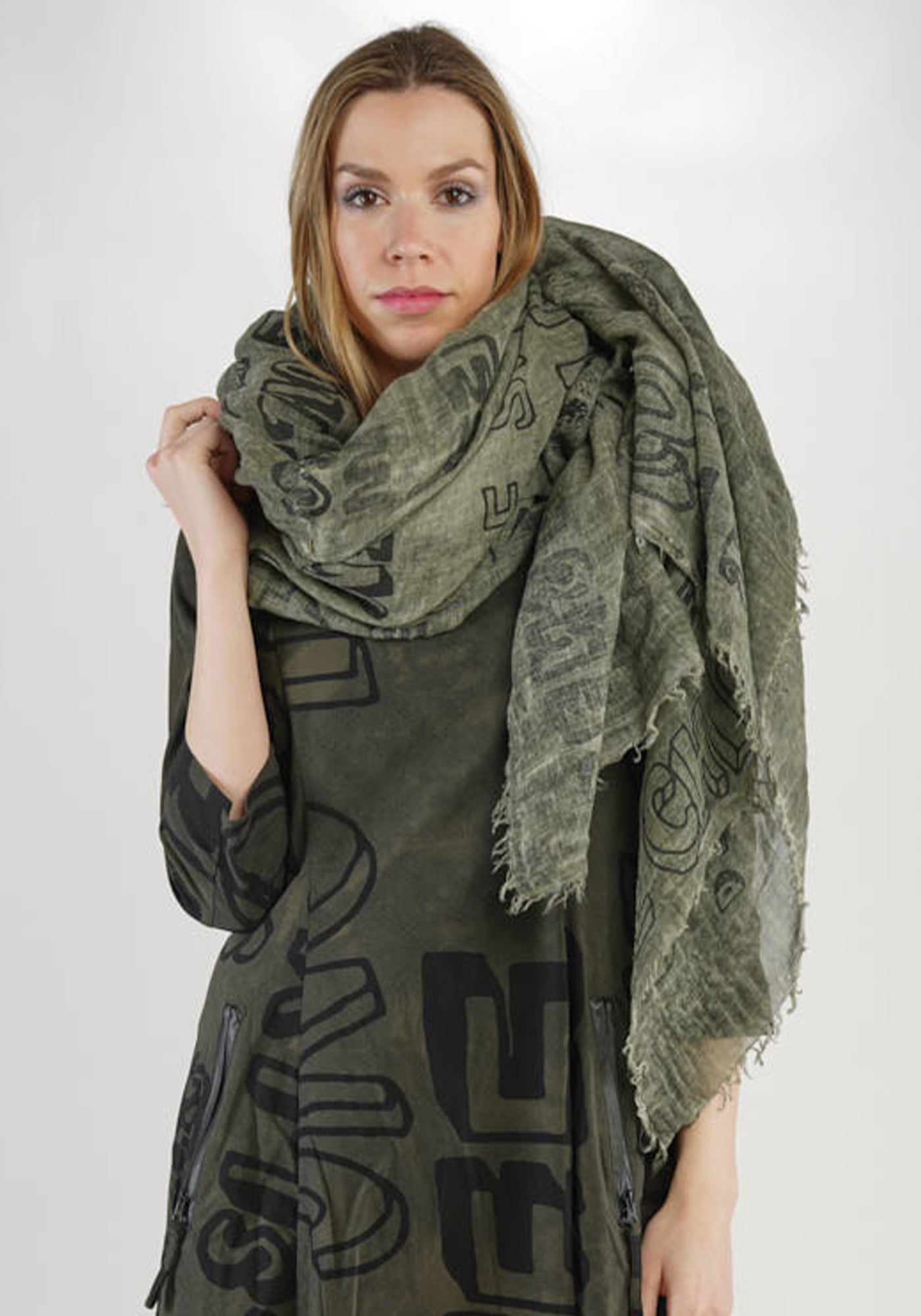 Paneled Over Dyed Printed Scarf