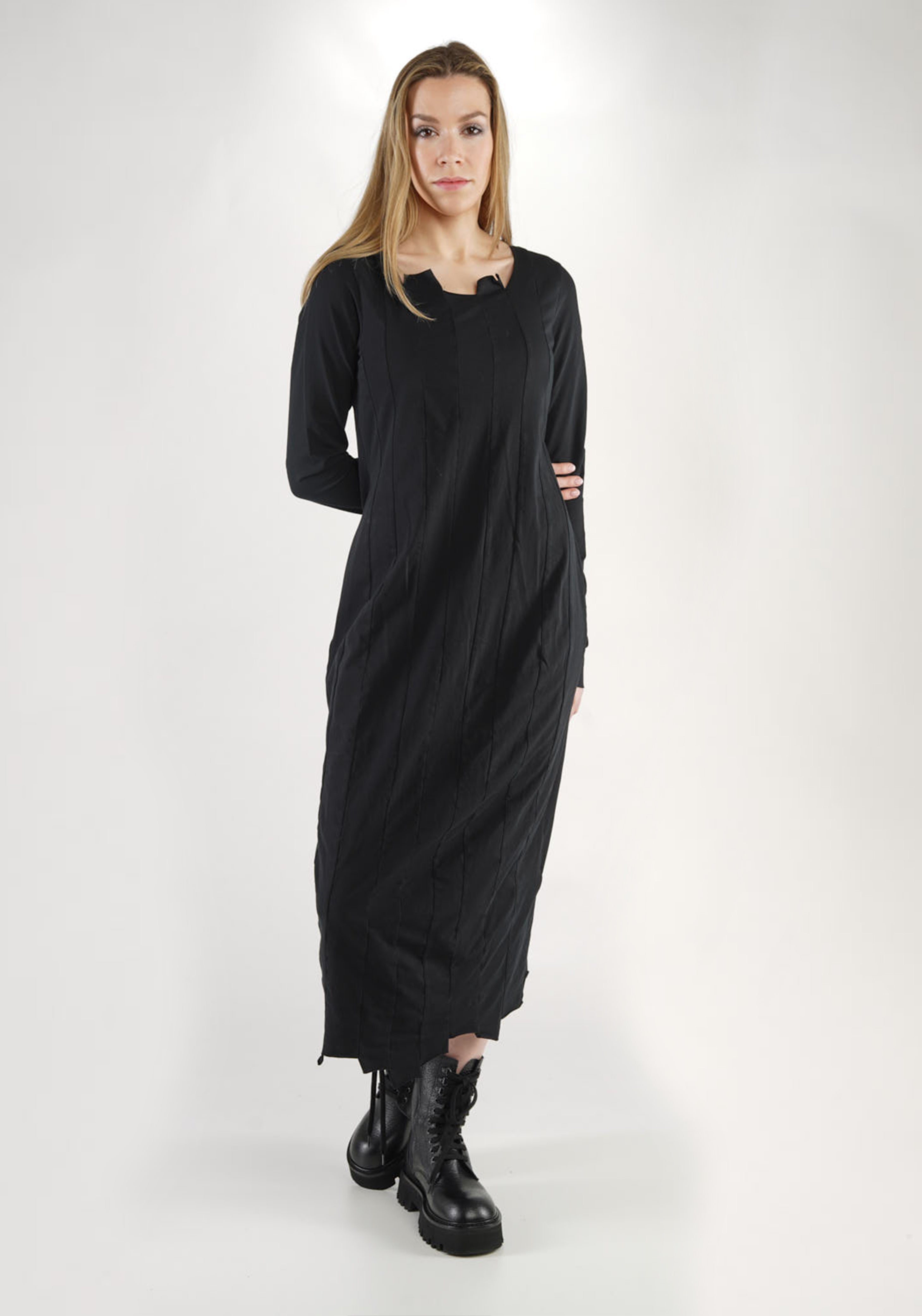 Vertically Paneled Balloon Silhouette Long Sleeve Dress