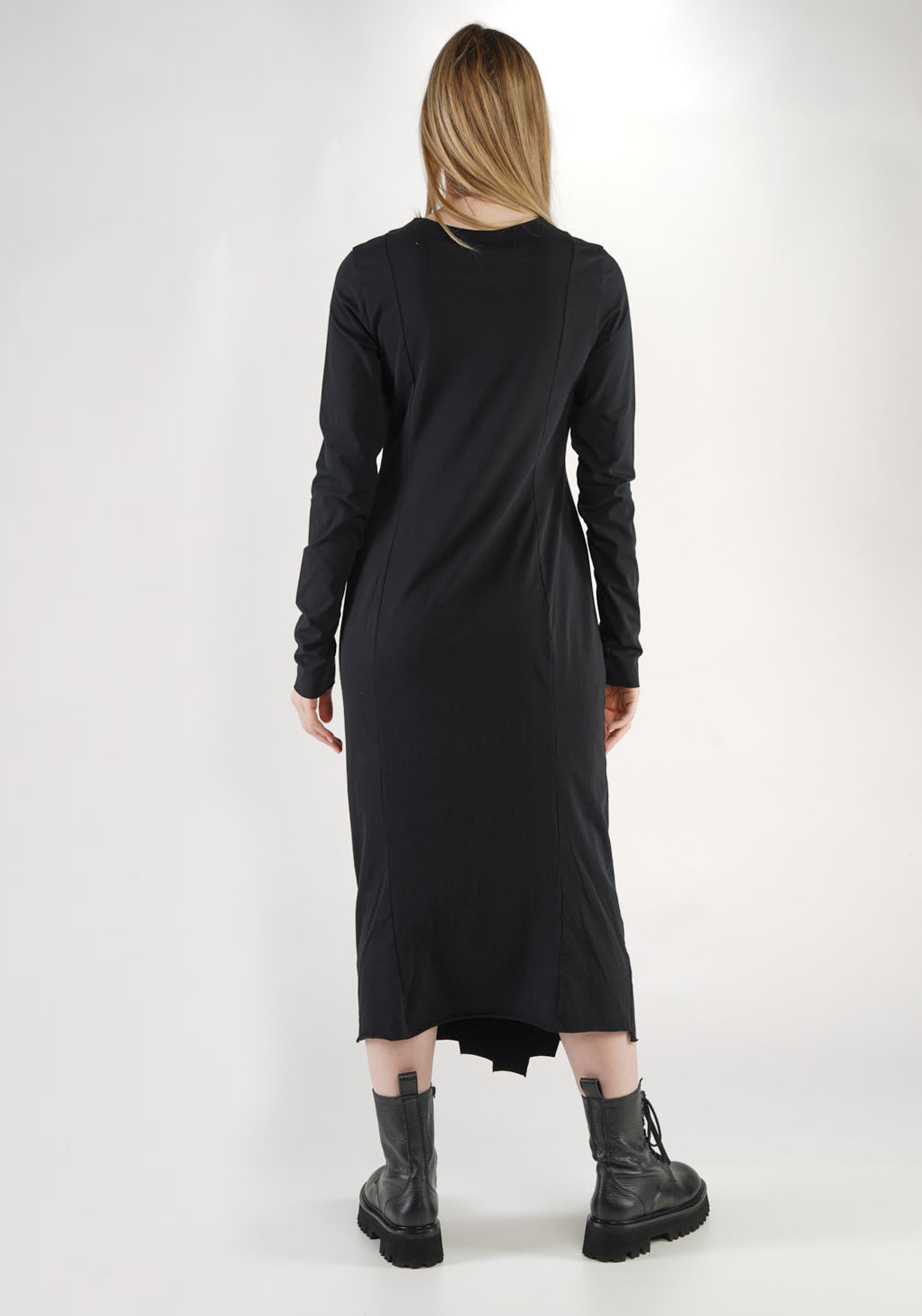 Vertically Paneled Balloon Silhouette Long Sleeve Dress