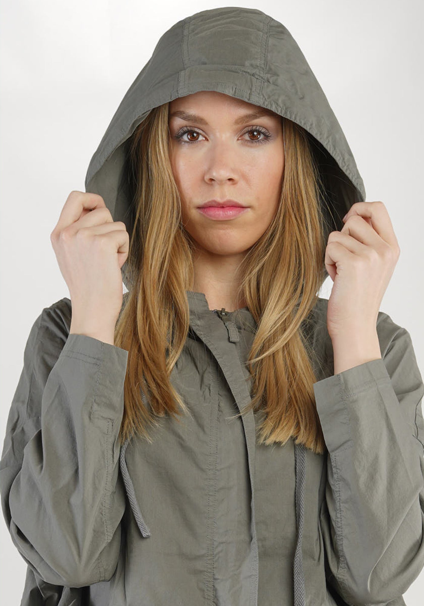 Hooded High Neck Balloon Silhouette Jacket with Bold Pocket Details