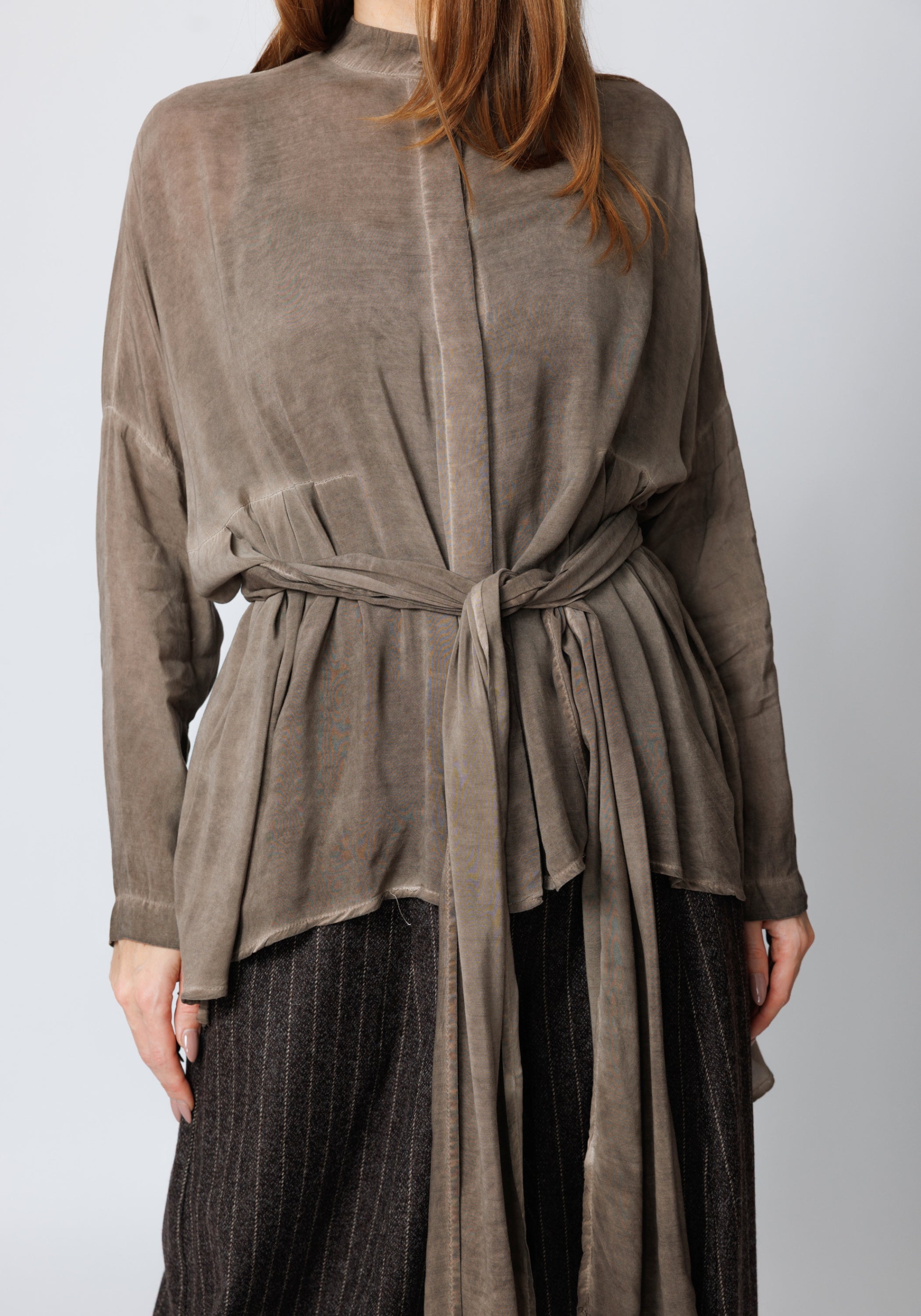 Nomade Oversized Pleated Back Tie Neck Blouse