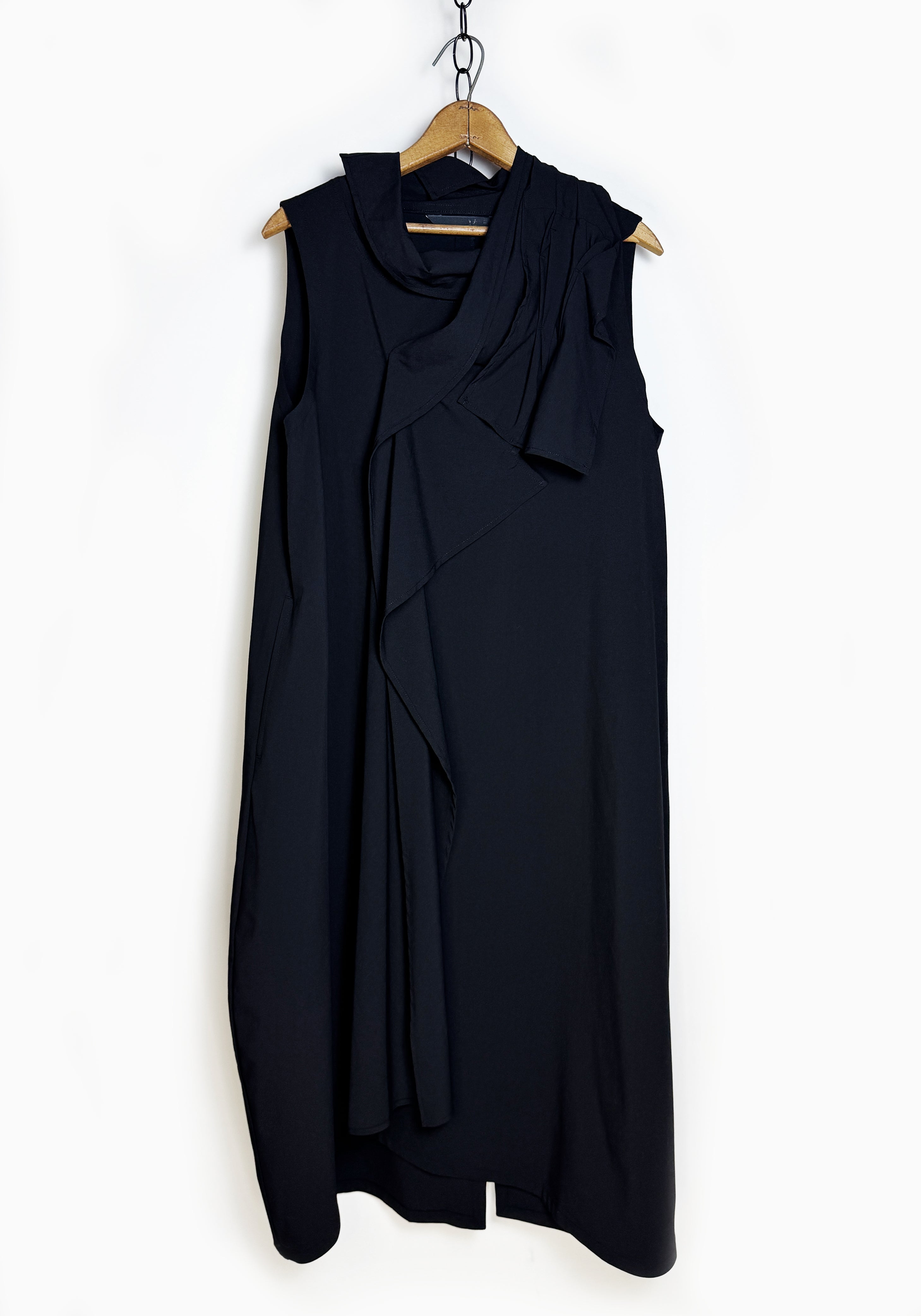 Sleeveless Draped Neckline Dress with Flounce Detail