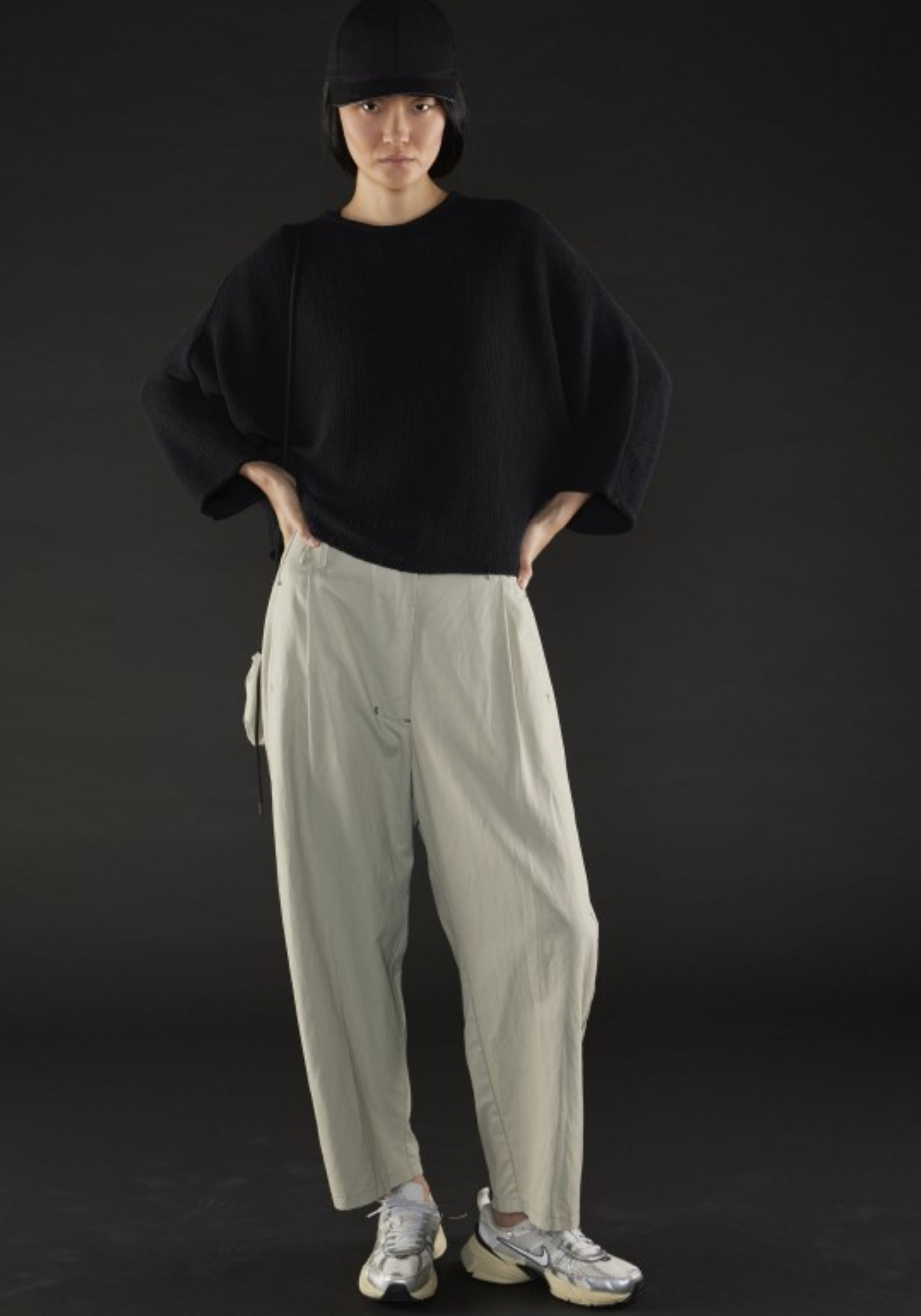 Coated Pleat Detail Trousers in SAND or BLACK