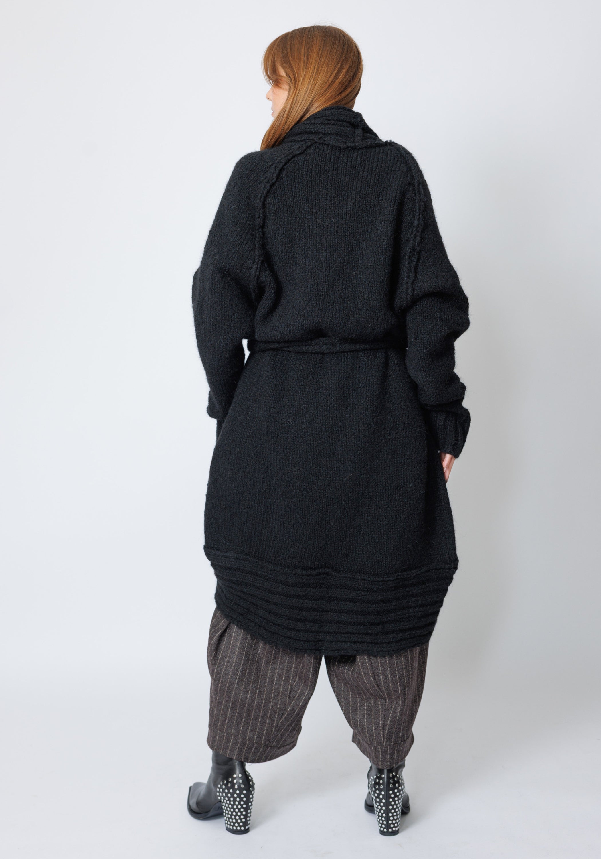 Serpent Oversized Tie Front Wool Blend Knit Cardigan