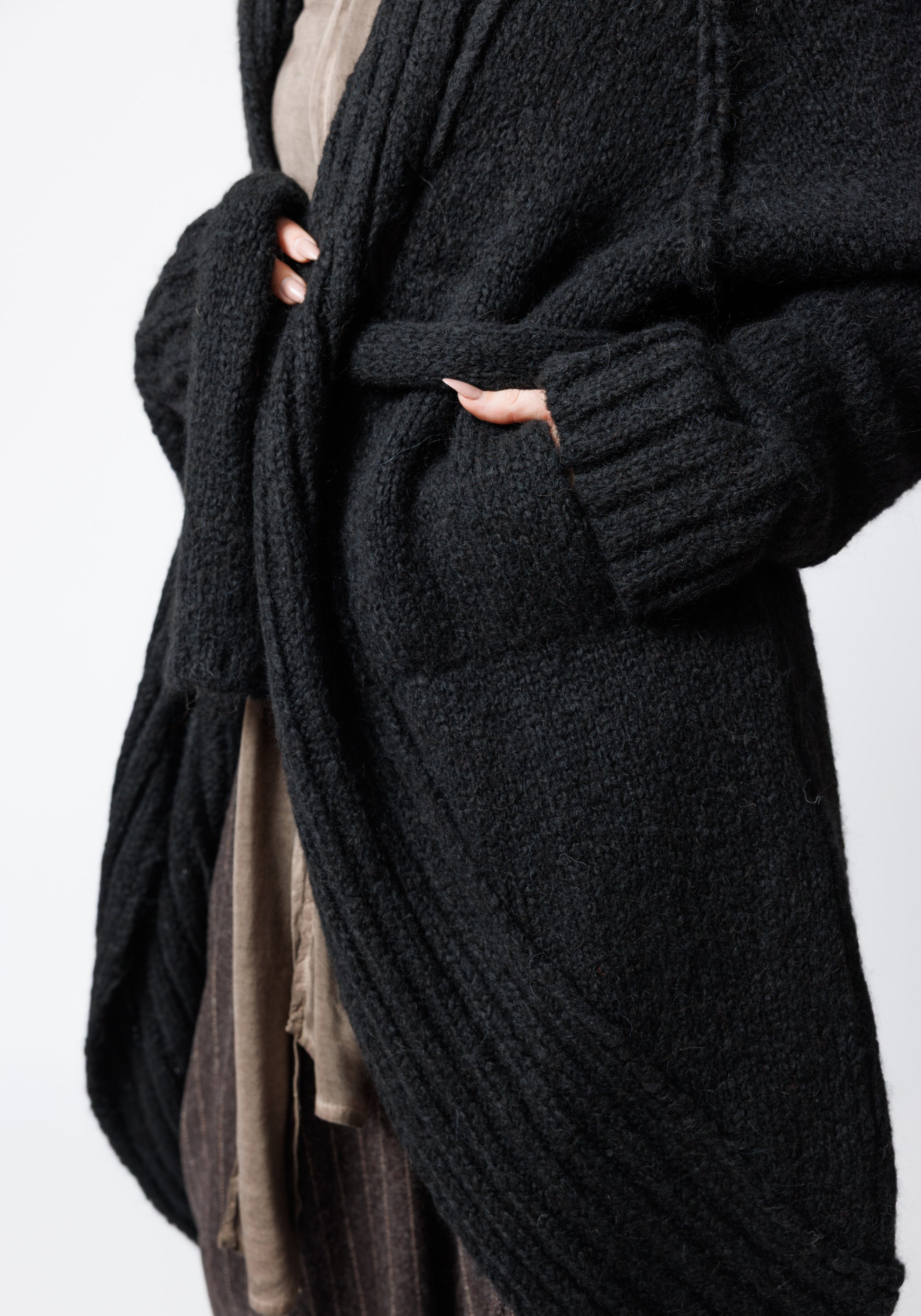 Serpent Oversized Tie Front Wool Blend Knit Cardigan