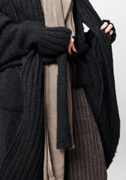 Serpent Oversized Tie Front Wool Blend Knit Cardigan