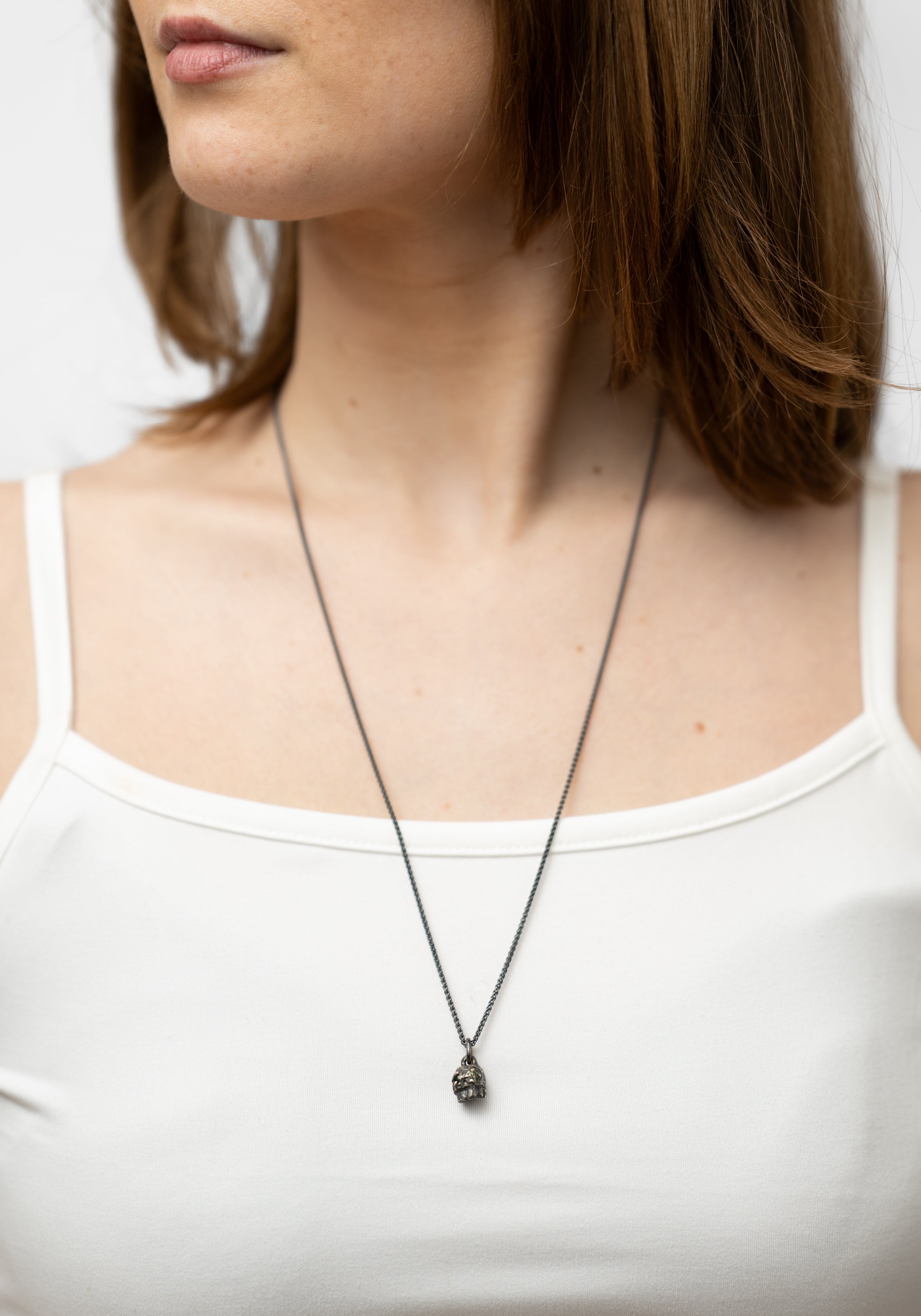 Oxidized Sterling Blue Green Sapphires Skull Necklace - December Thieves