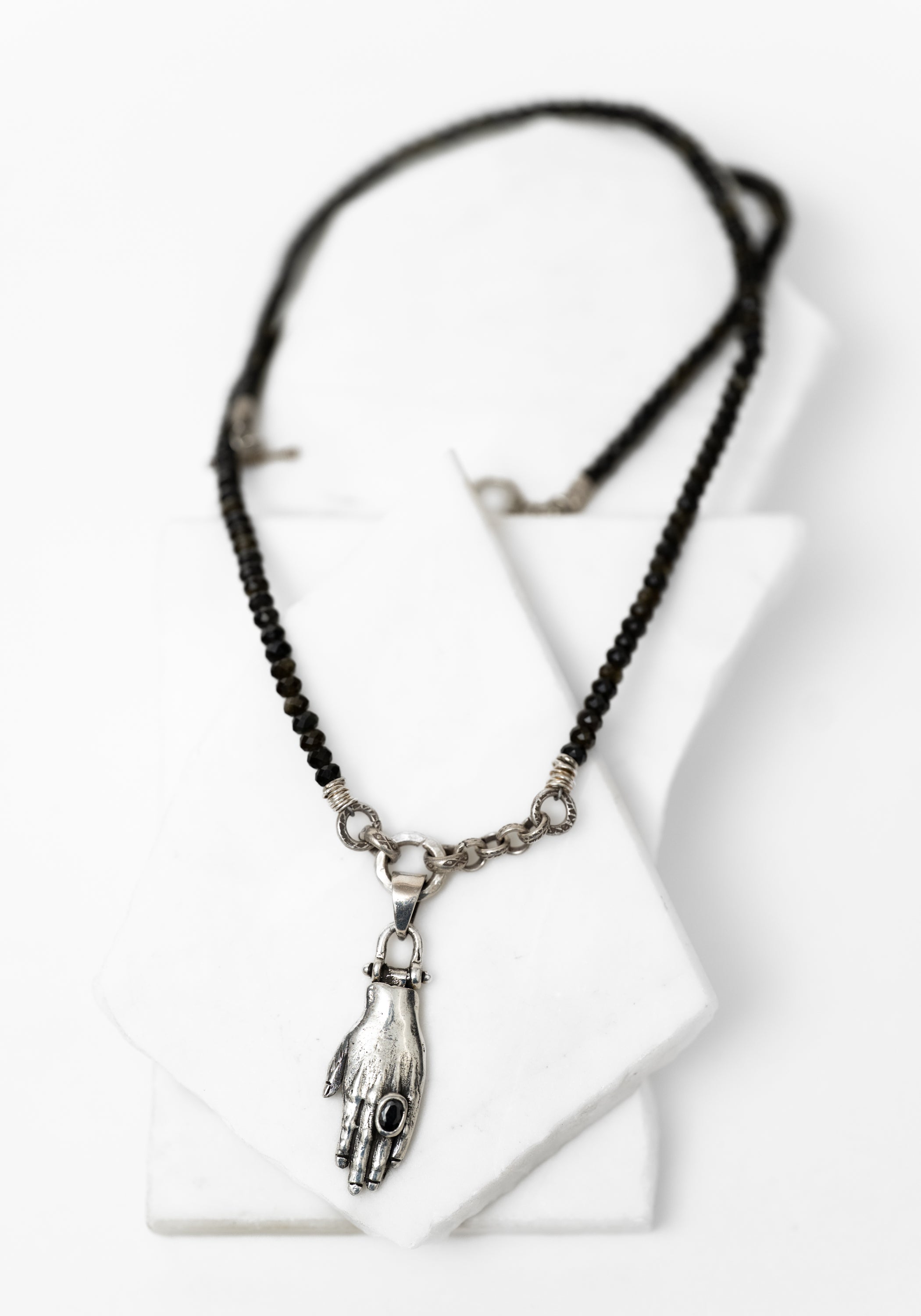 Obsidian and Sterling Hand Necklace - December Thieves