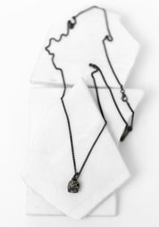 Oxidized Sterling Blue Green Sapphires Skull Necklace - December Thieves