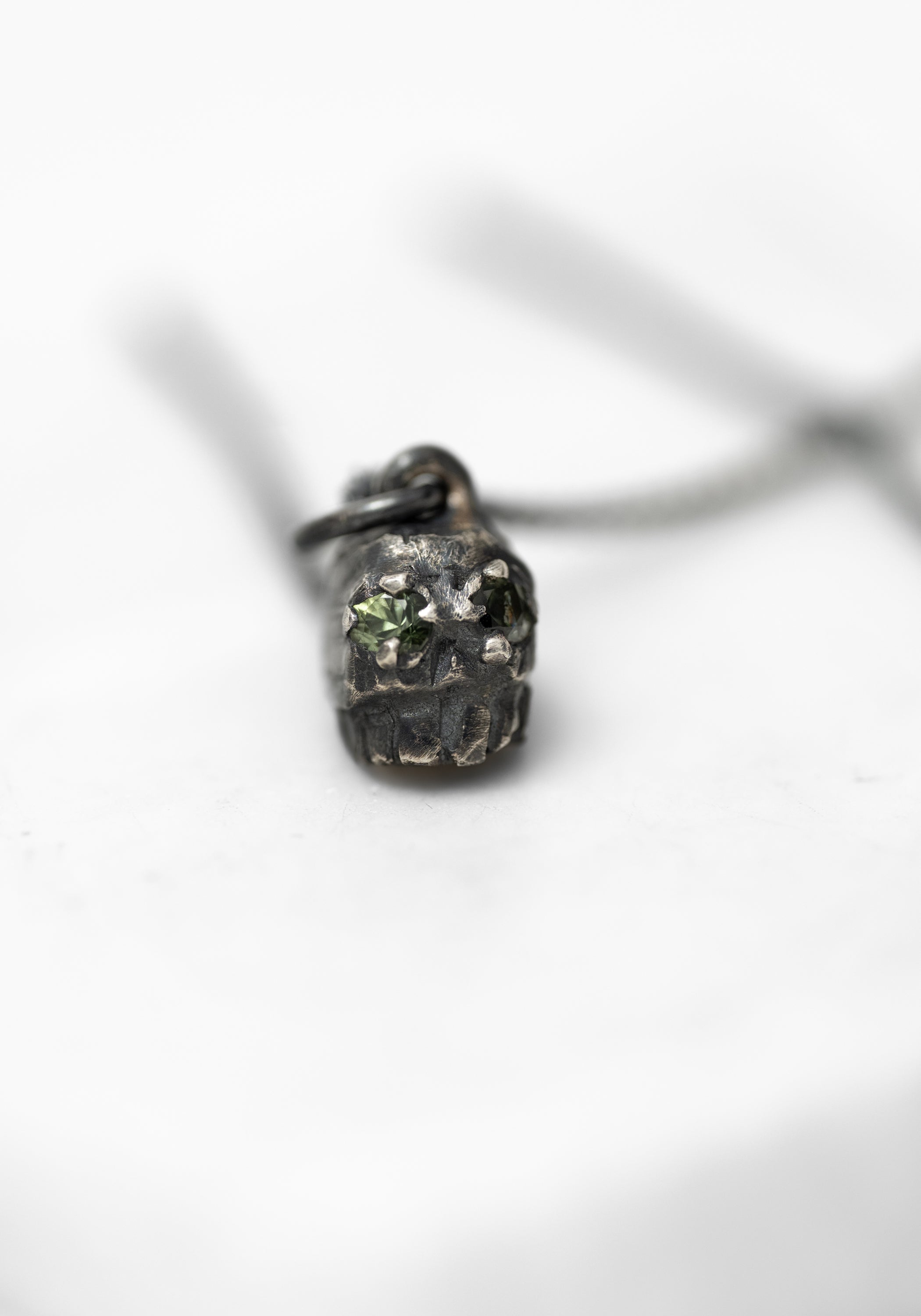 Oxidized Sterling Blue Green Sapphires Skull Necklace - December Thieves