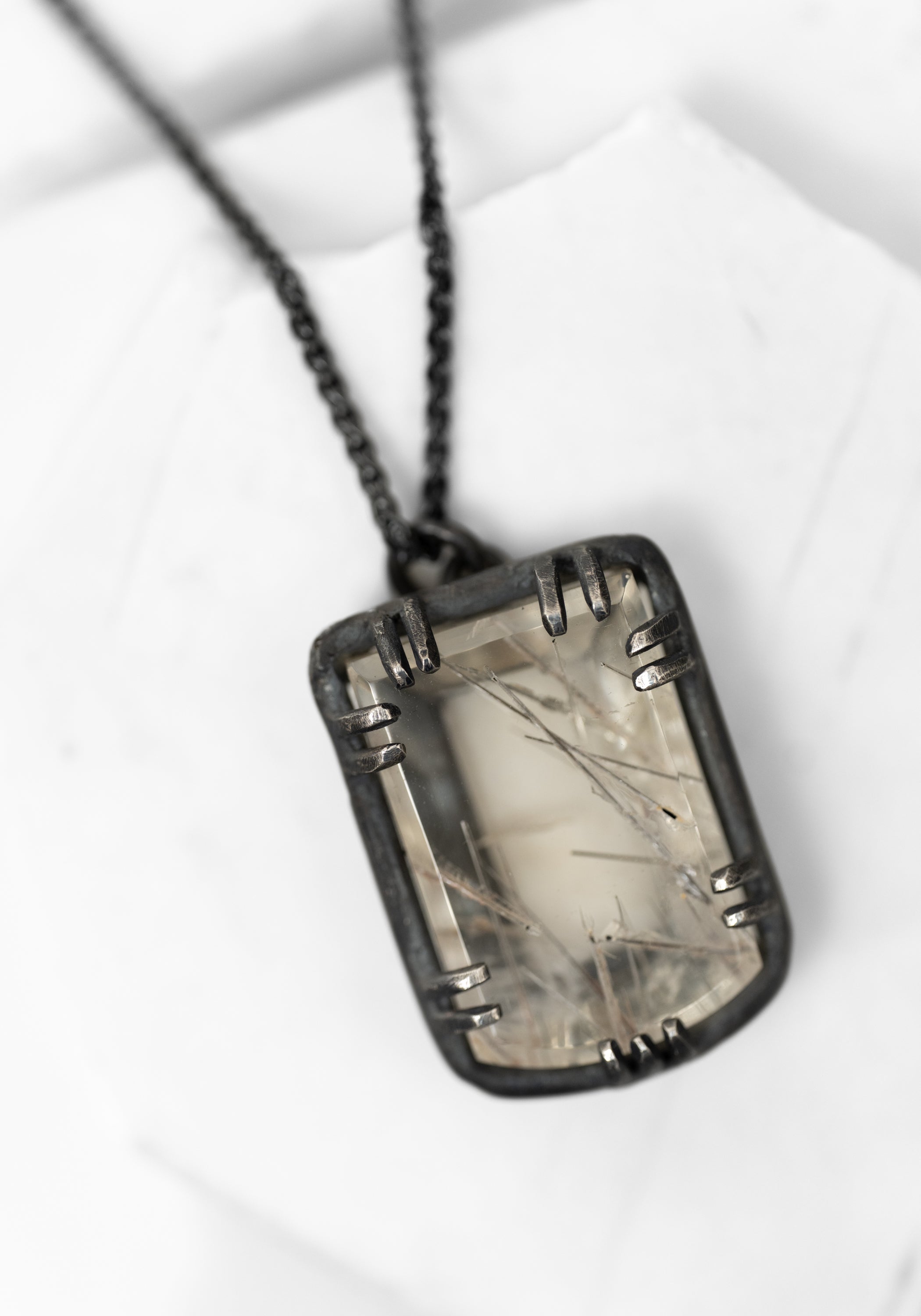 Oxidized Sterling Silver Rutile Pendant Necklace - December Thieves