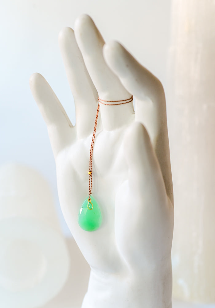 18k Gold, Green Chalcedony and Emerald Necklace