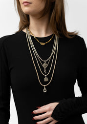 Oval Pyrite Pendant and Square Trade Beads Necklace - December Thieves