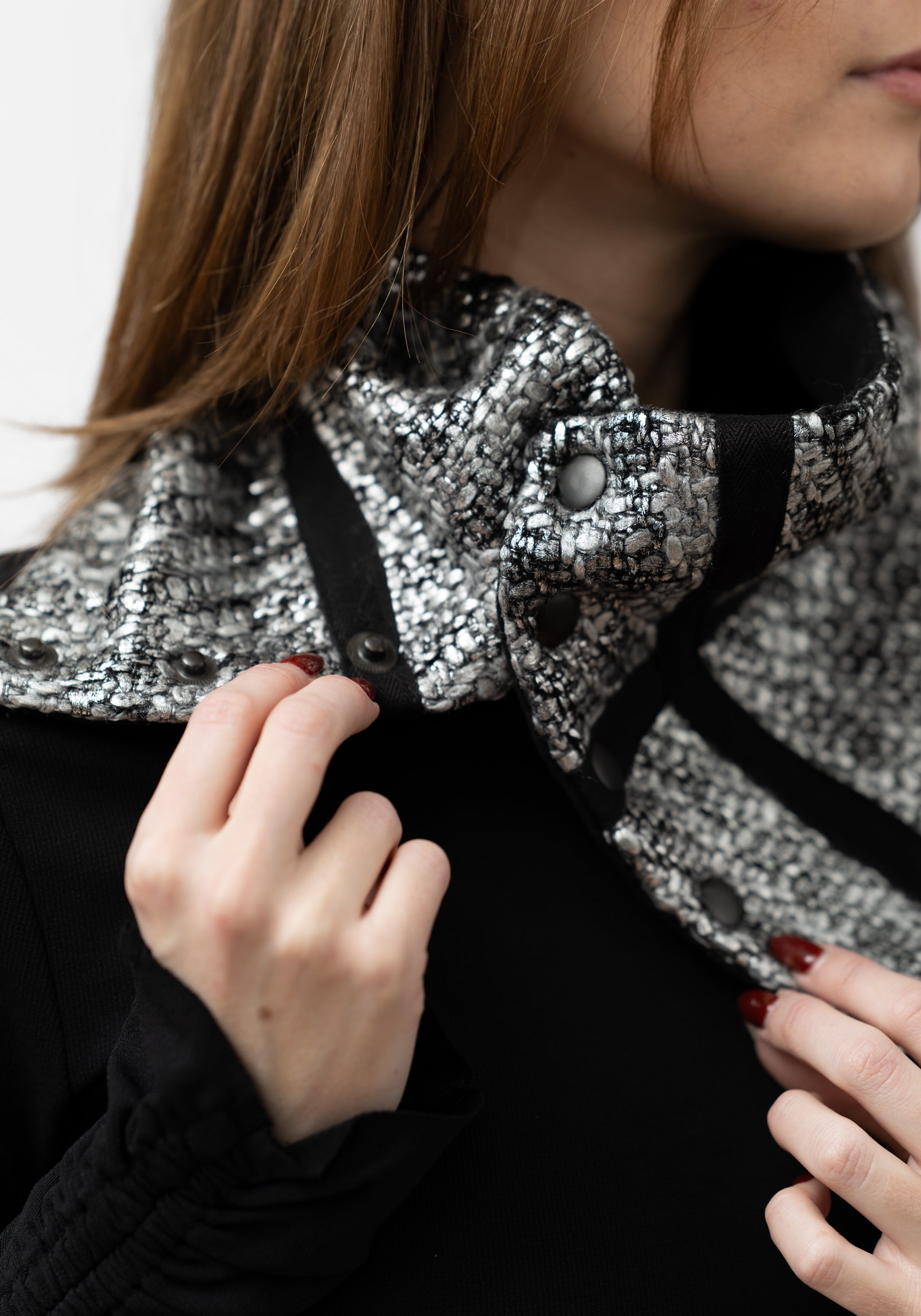 Metallic Tweed Plaid Snap Cowl - December Thieves