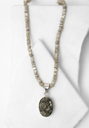 Oval Pyrite Pendant and Square Trade Beads Necklace - December Thieves