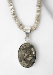 Oval Pyrite Pendant and Square Trade Beads Necklace - December Thieves