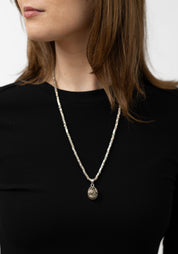 Oval Pyrite Pendant and Square Trade Beads Necklace - December Thieves