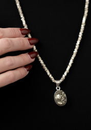 Oval Pyrite Pendant and Square Trade Beads Necklace - December Thieves