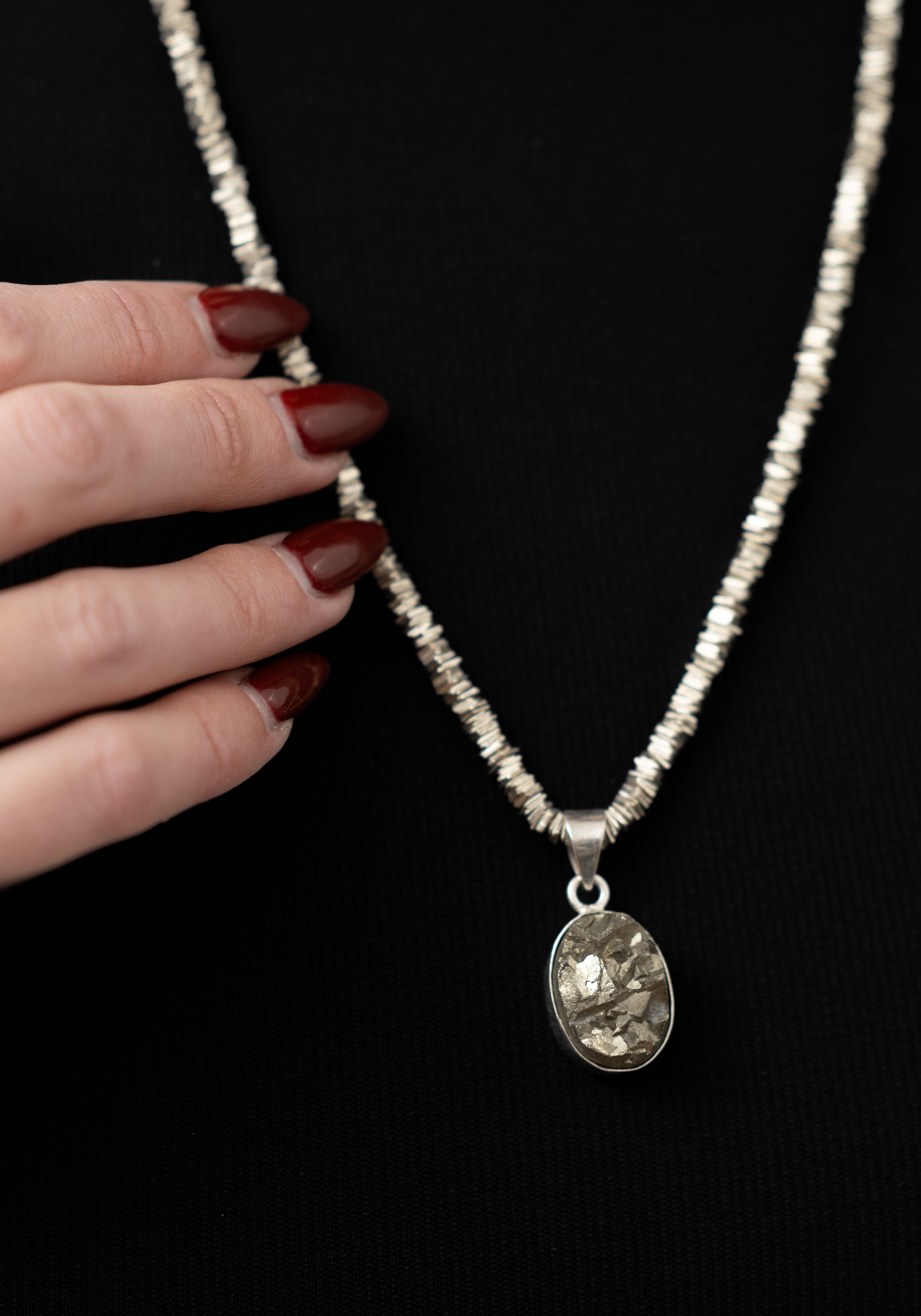 Oval Pyrite Pendant and Square Trade Beads Necklace - December Thieves