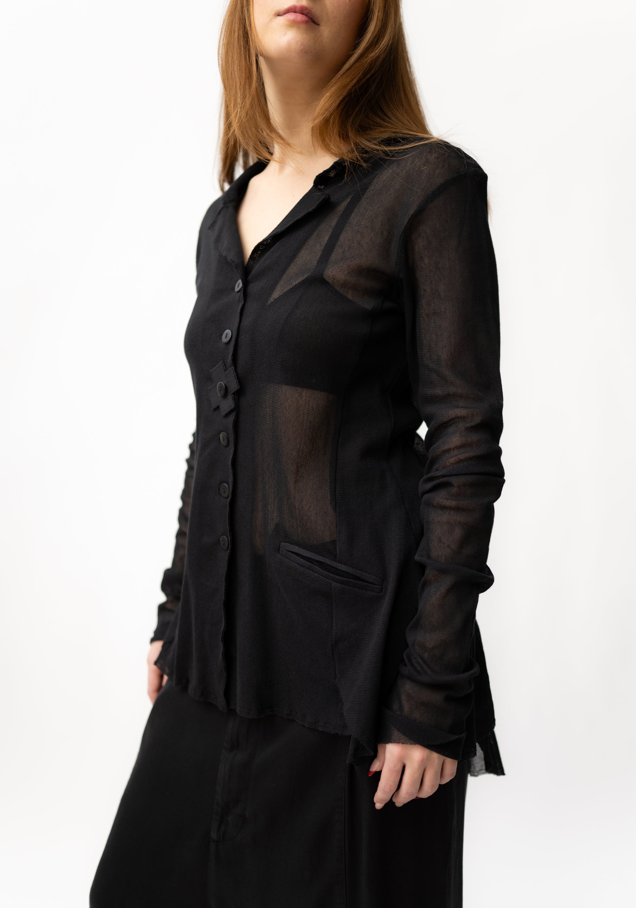 Long Button Front Mesh Blazer