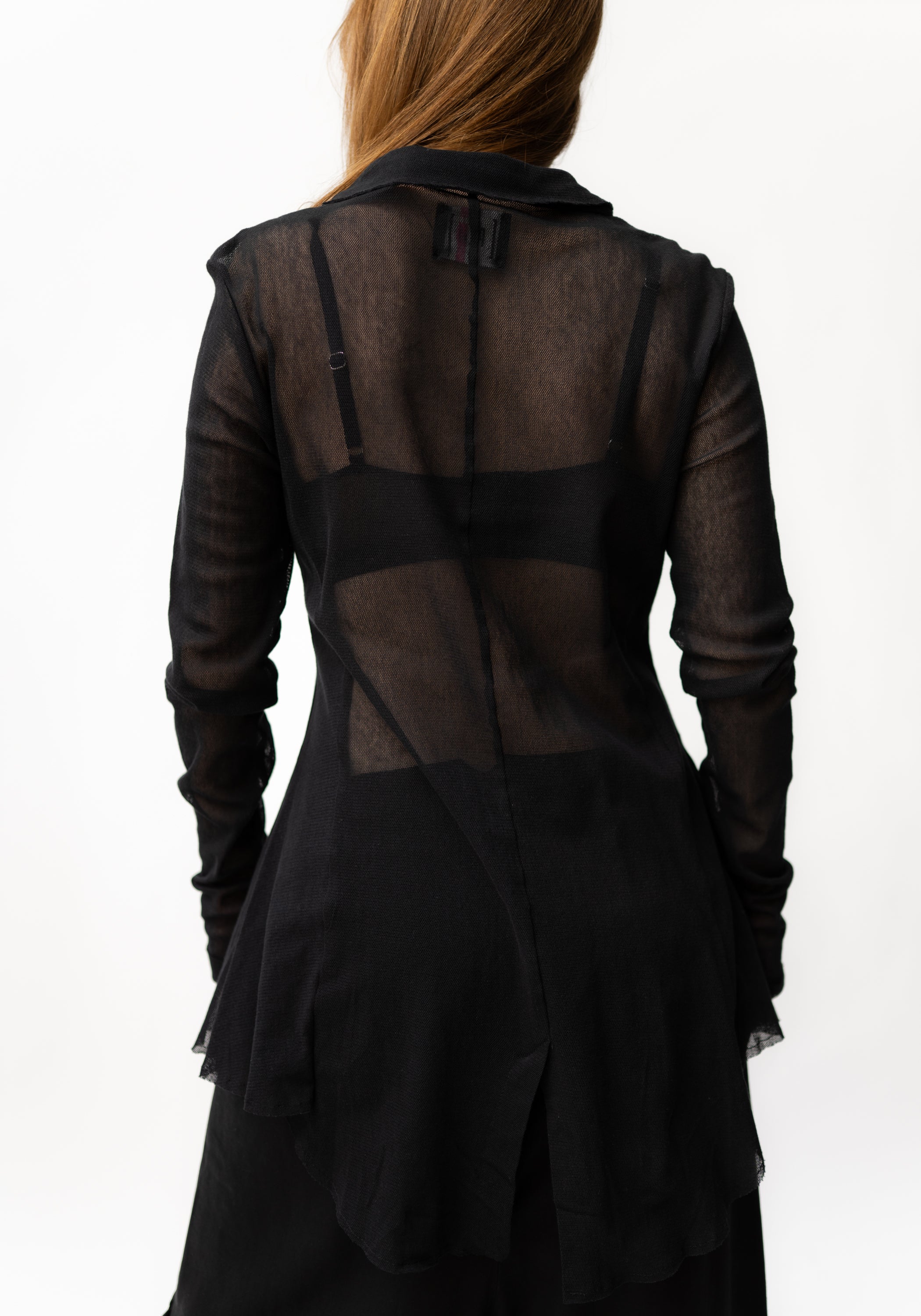 Long Button Front Mesh Blazer