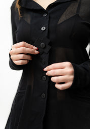 Long Button Front Mesh Blazer