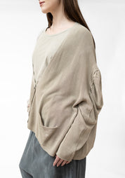Oversized Drop Shoulder Gathered Sleeve Knit Cardigan