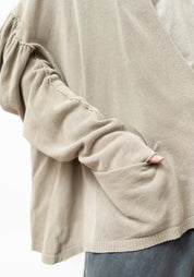 Oversized Drop Shoulder Gathered Sleeve Knit Cardigan