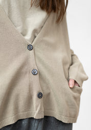 Oversized Drop Shoulder Gathered Sleeve Knit Cardigan
