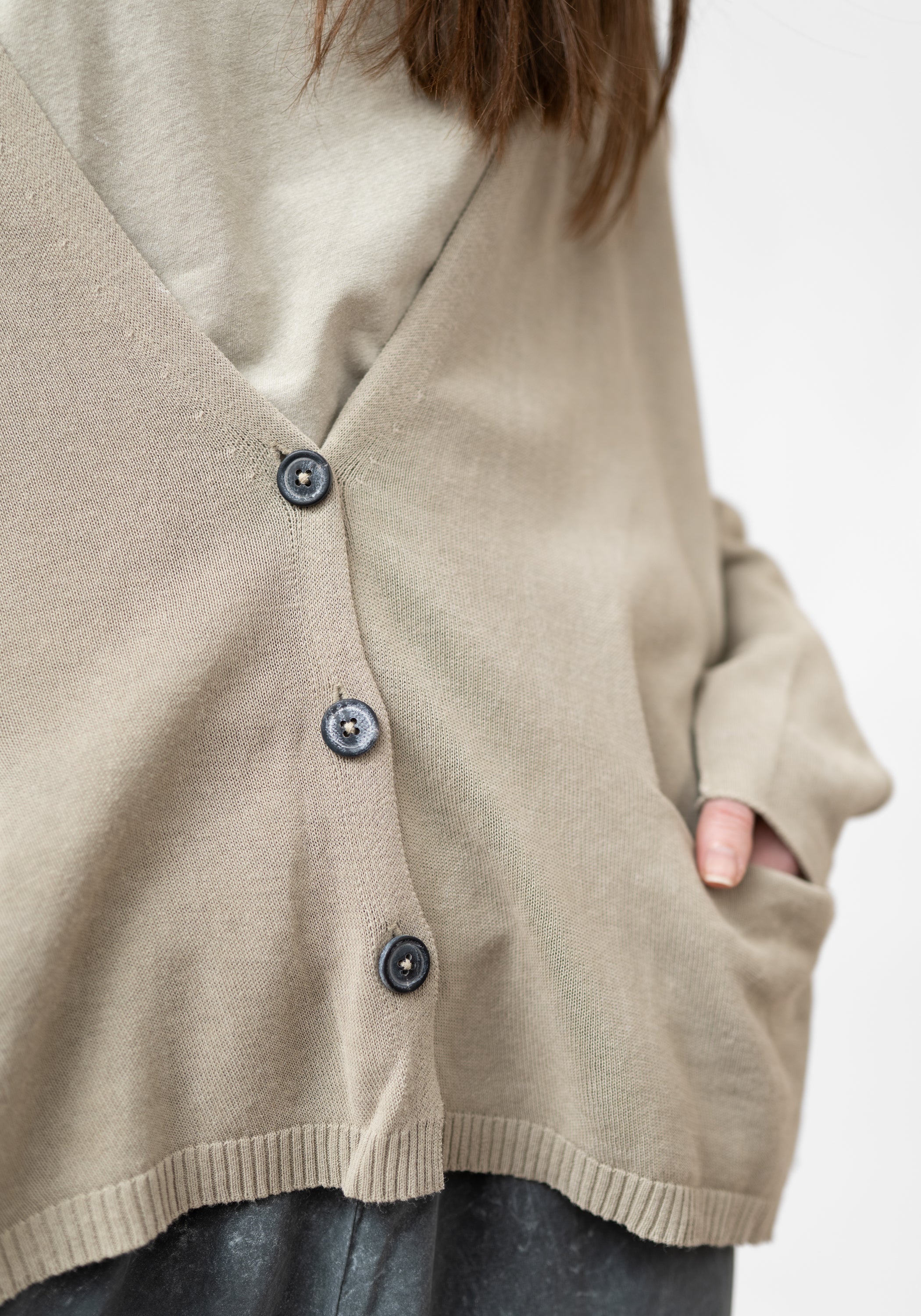 Oversized Drop Shoulder Gathered Sleeve Knit Cardigan