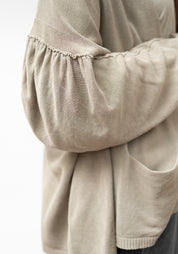 Oversized Drop Shoulder Gathered Sleeve Knit Cardigan