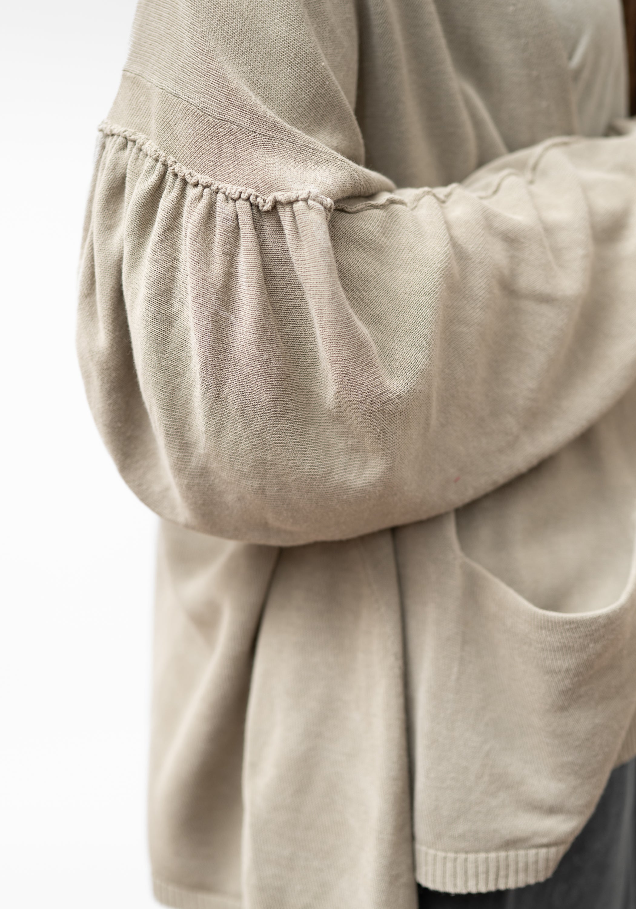 Oversized Drop Shoulder Gathered Sleeve Knit Cardigan