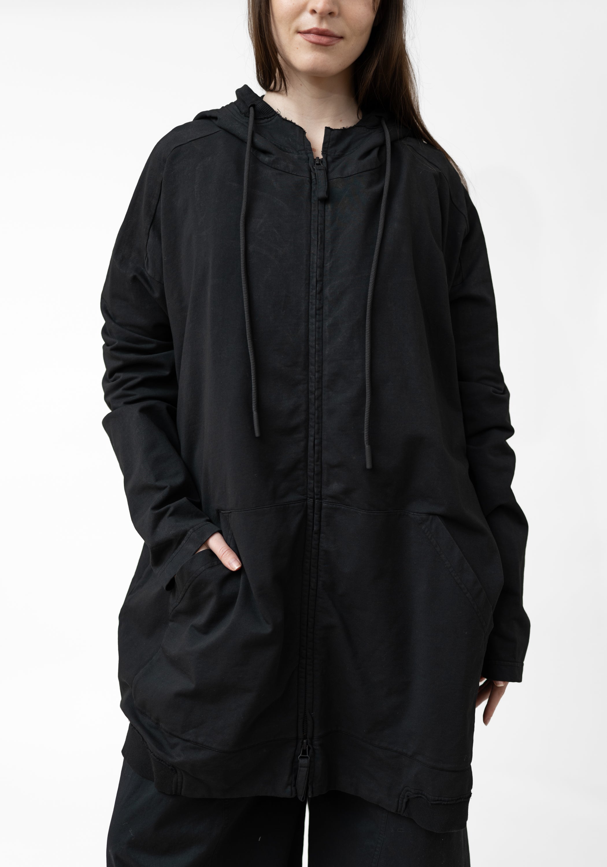 Oversized Hooded Zip Front Jersey Jacket - December Thieves