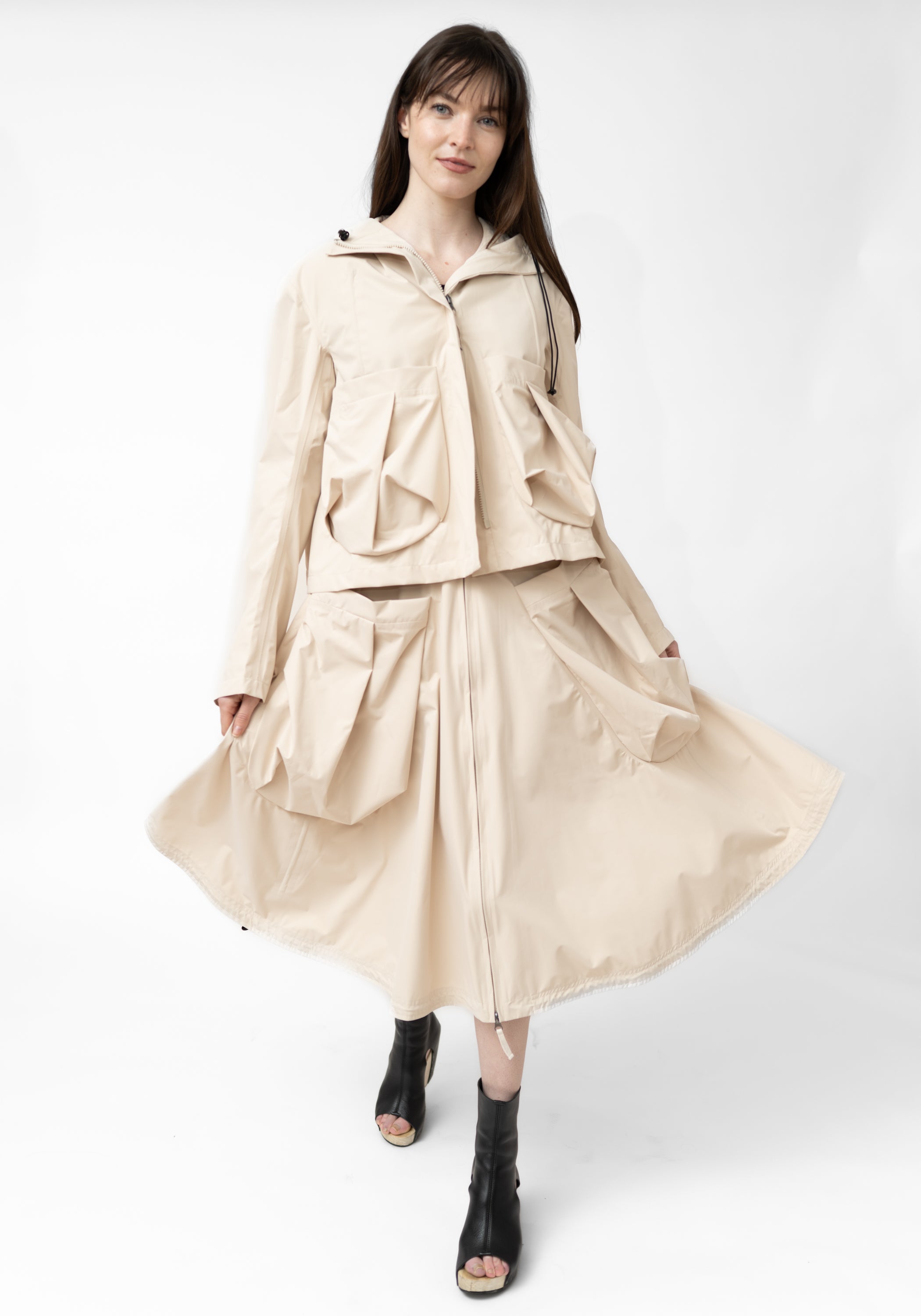 Zip Front Pocket Details A-Line Skirt