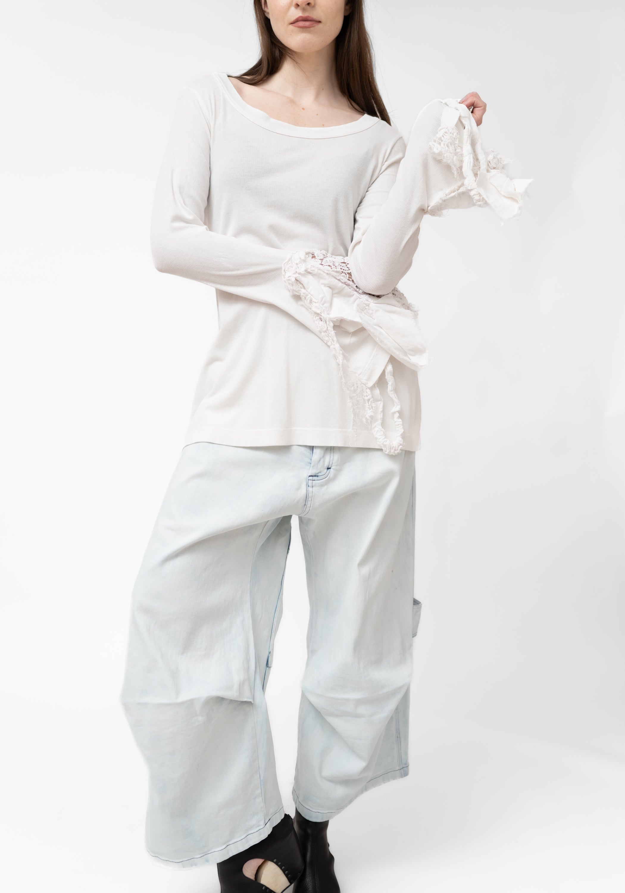 Lace Cuff Detail Long Sleeve T-Shirt