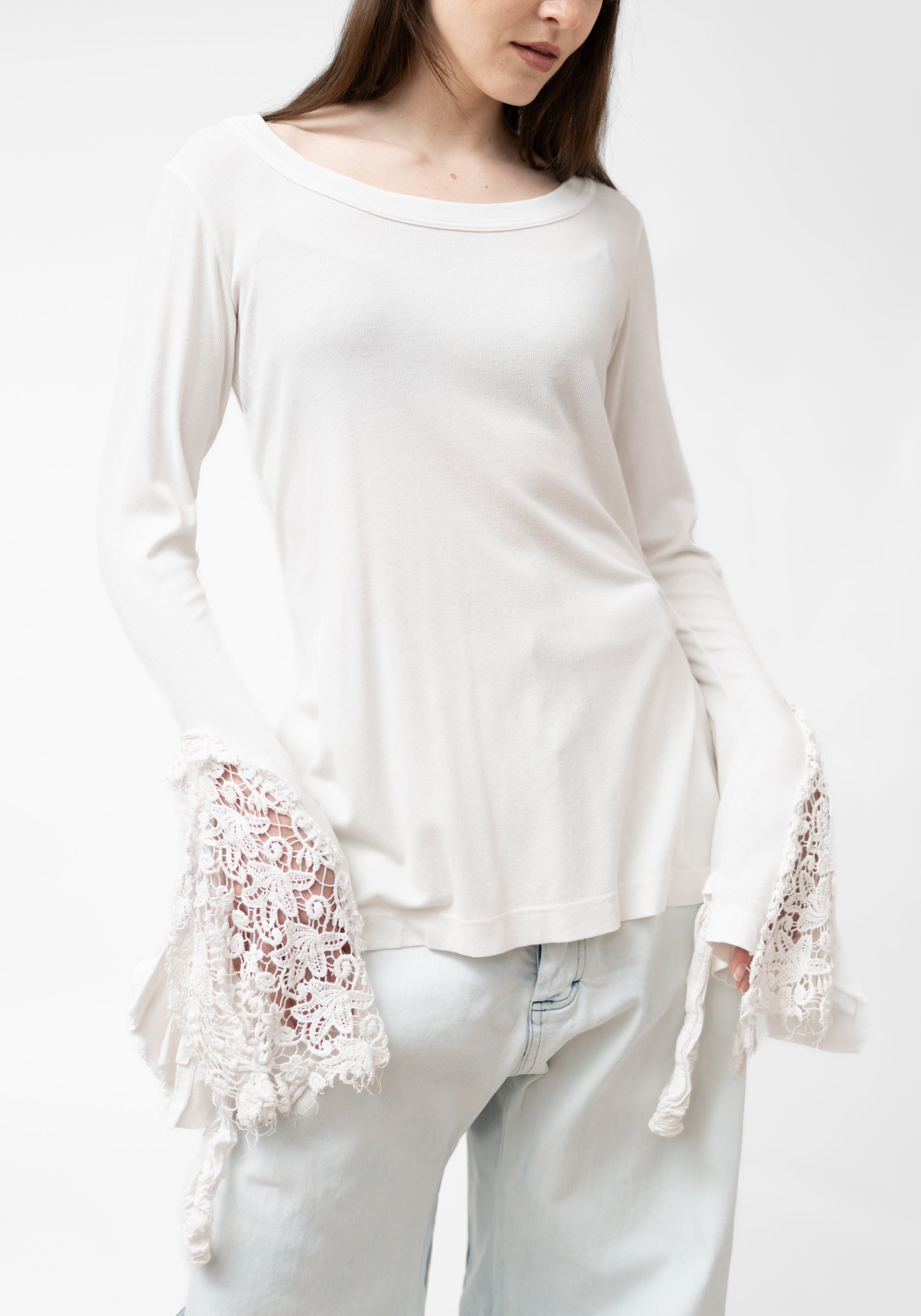 Lace Cuff Detail Long Sleeve T-Shirt