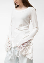 Lace Cuff Detail Long Sleeve T-Shirt
