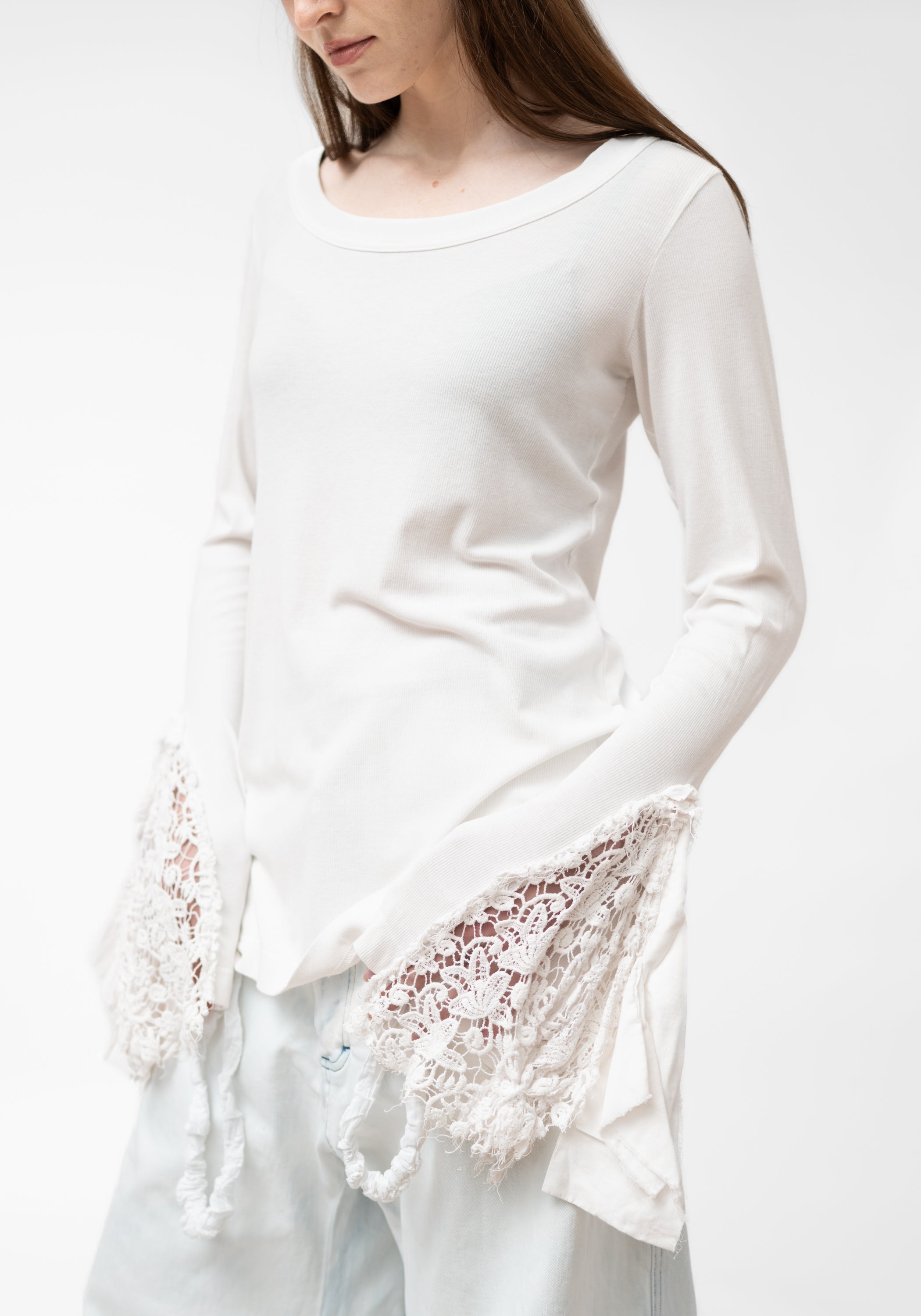 Lace Cuff Detail Long Sleeve T-Shirt
