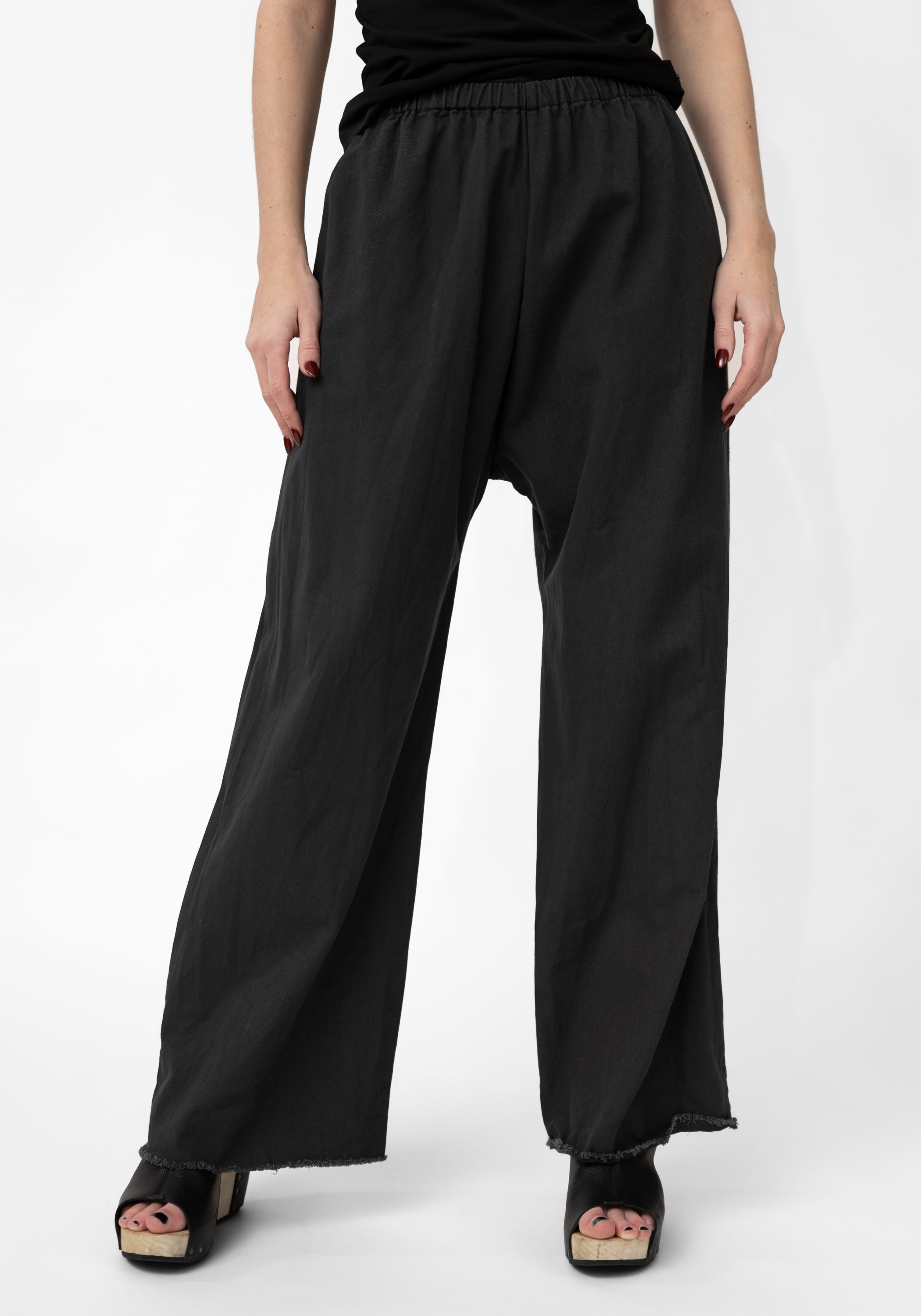 Black Twill Raw Edge Pant