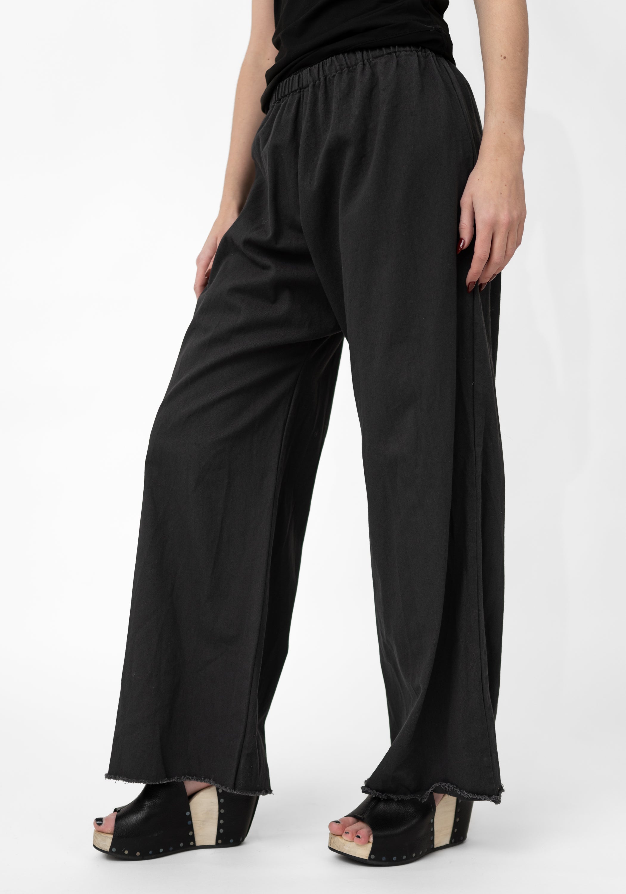 Black Twill Raw Edge Pant