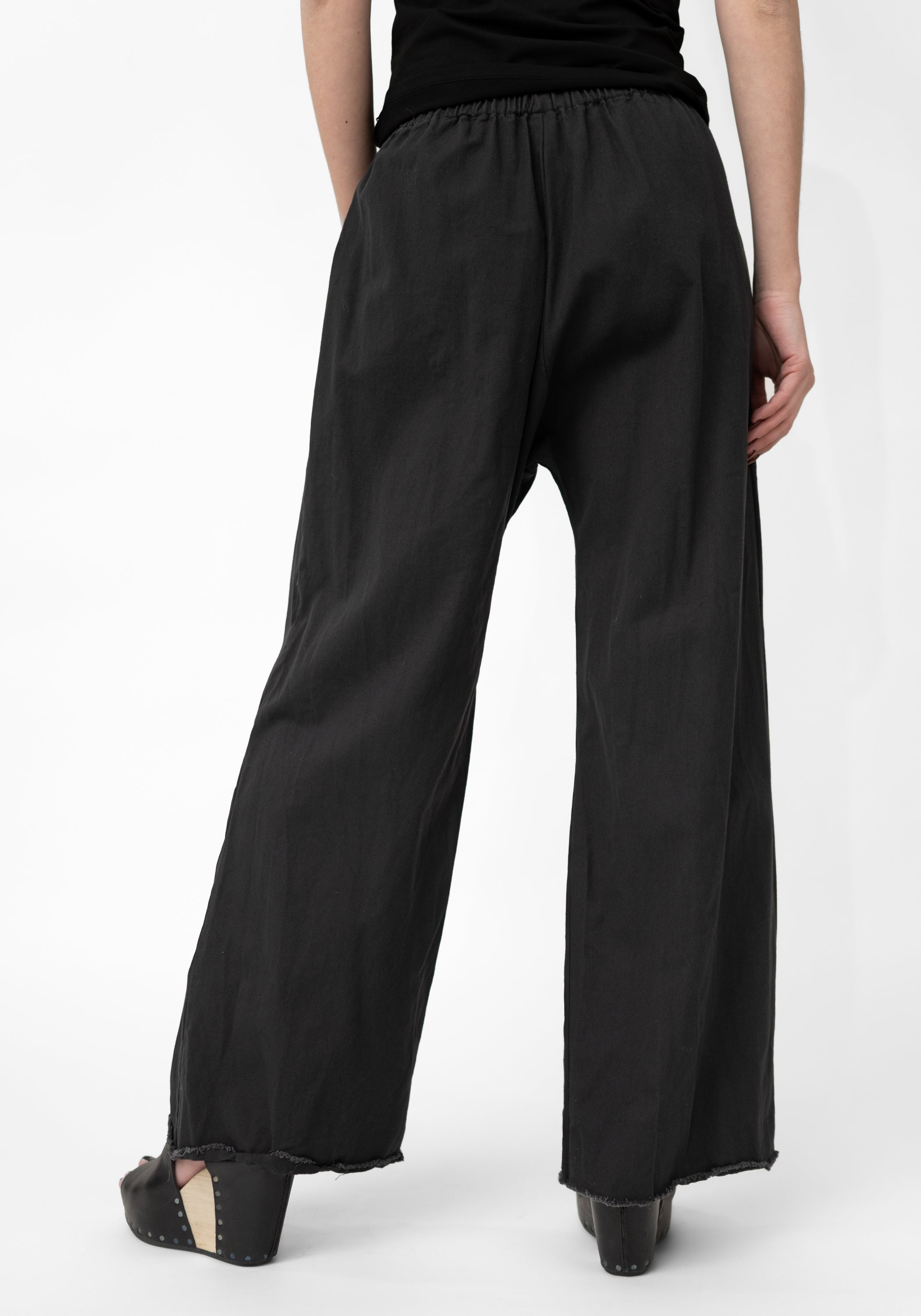 Black Twill Raw Edge Pant