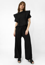 Black Twill Raw Edge Pant