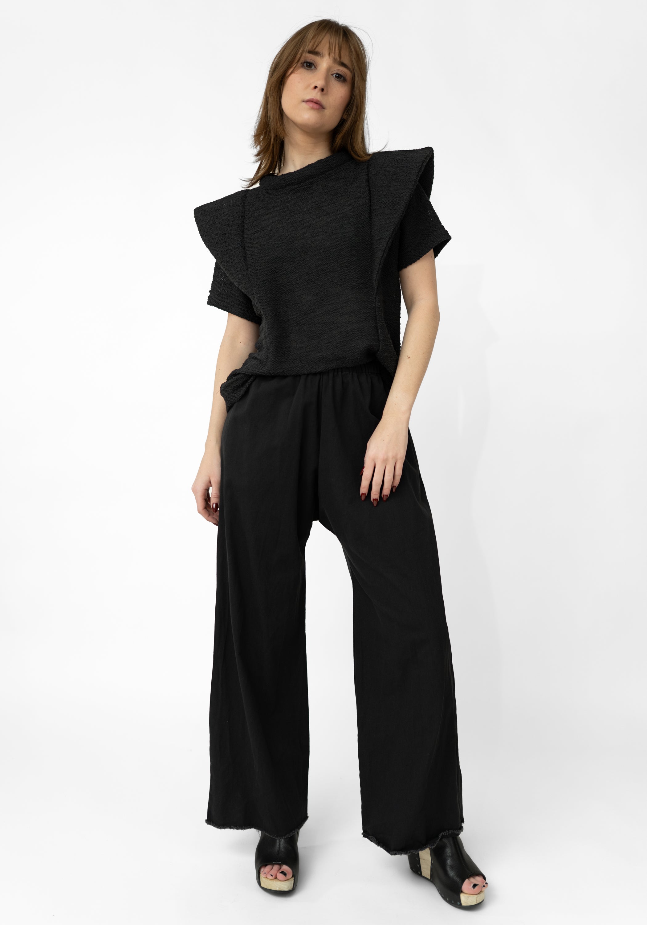 Black Twill Raw Edge Pant