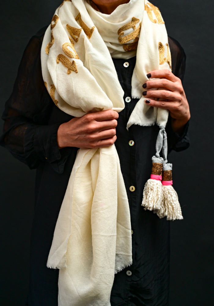 Cream "Undeniably Themselves" Gilded Poetry Scarf/Throw | Karien Belle