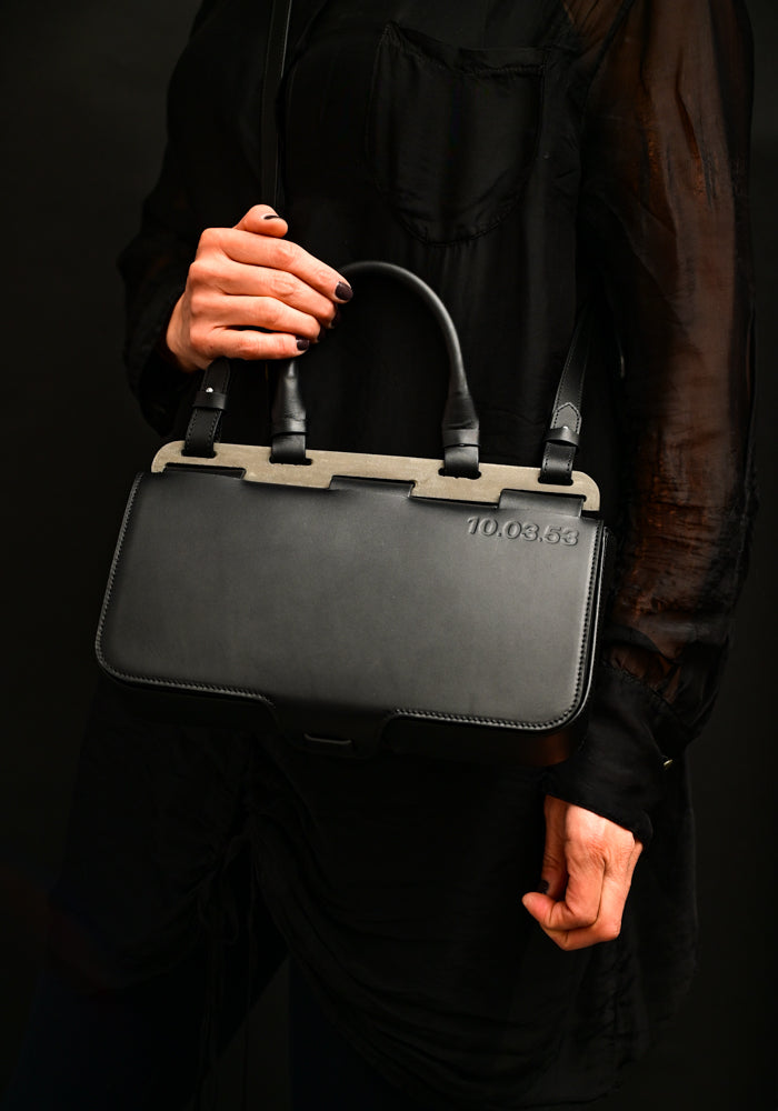 Black Leather and Concrete Baguette Bag | 10.03.53 Leather Accessories
