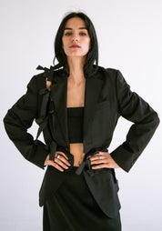 Diagonal Cut-Out Tie Detail Blazer