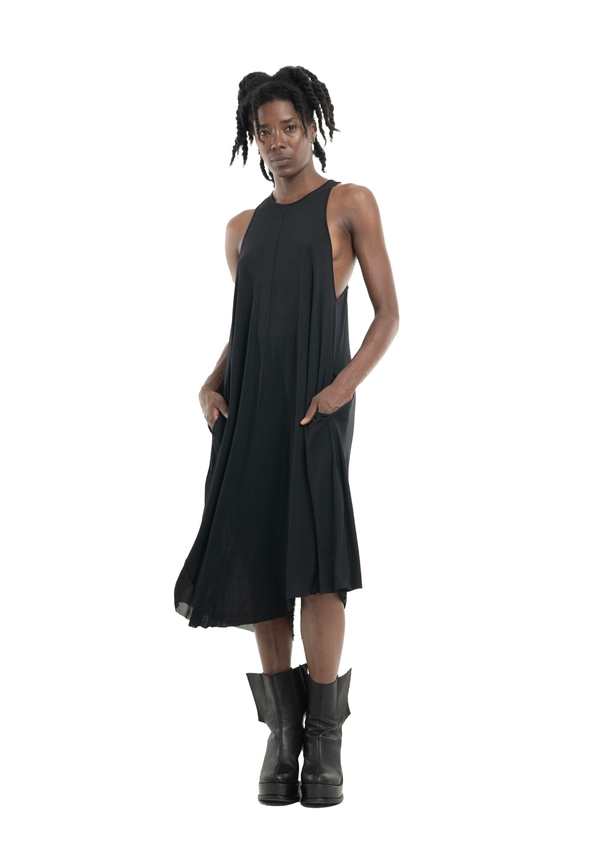 Clavicle Mesh Panel A-Line Jersey Dress