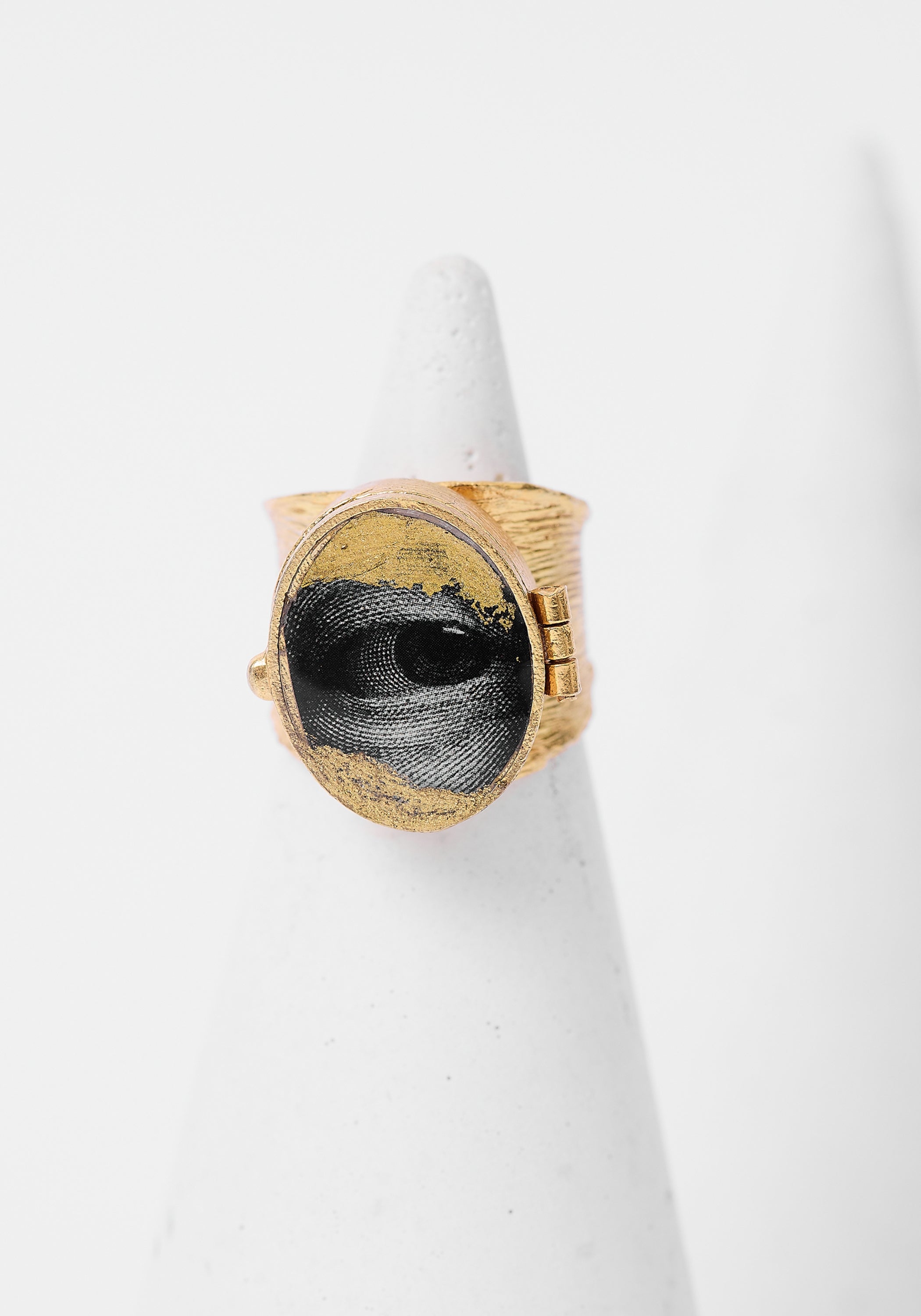 24K Gold Plated Sideways Glance Locket Ring