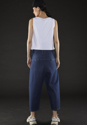 Drop Seat Cropped Tapered Leg Denim Pants