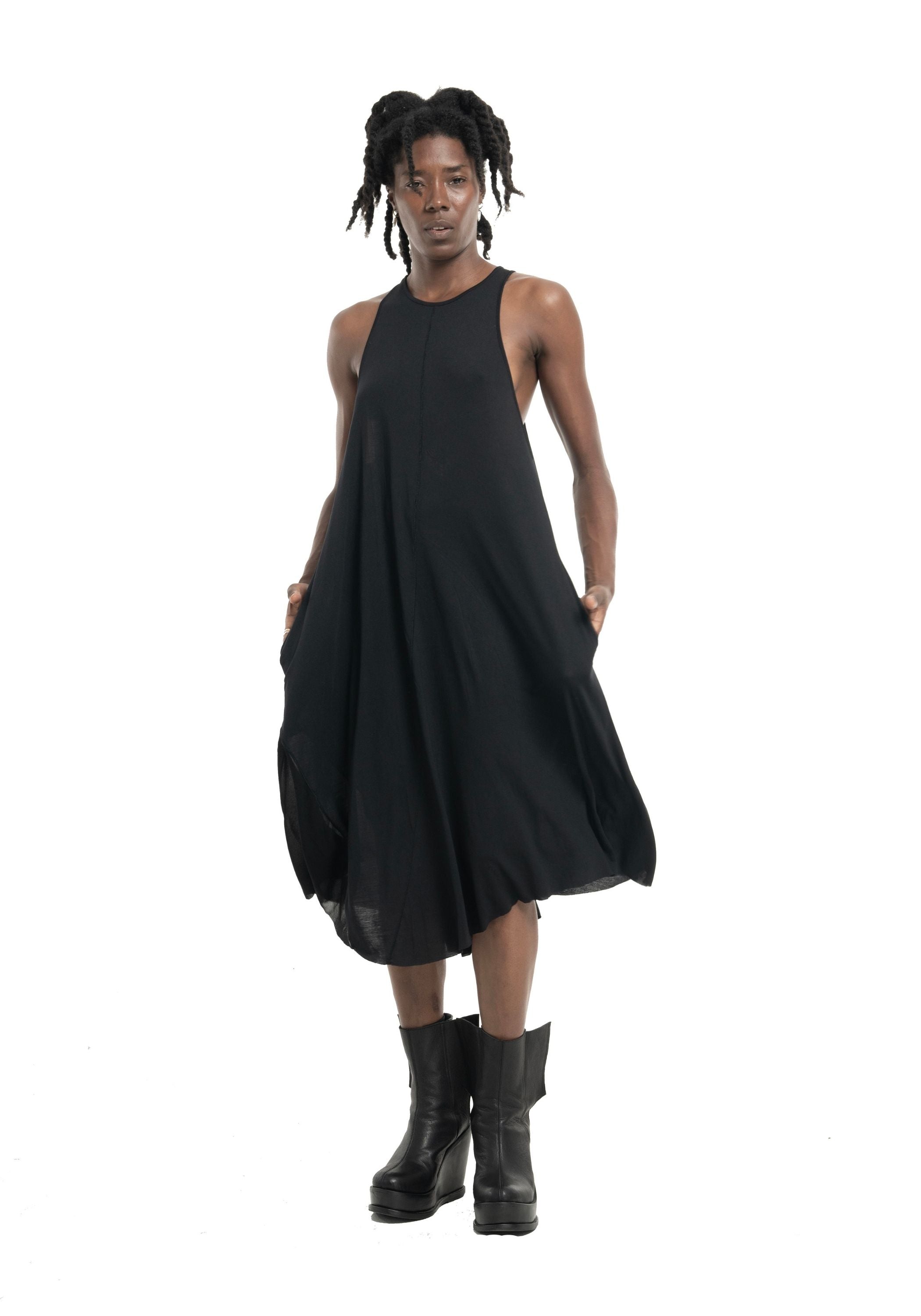 Clavicle Mesh Panel A-Line Jersey Dress